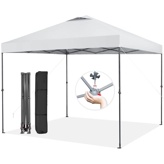 BarefHaven 10x10 Ft Pop Up Canopy, Easy Set-up Instant Tent with Center Lock, Carry Bag, Rotatable Feet, 8 Stakes, 4 Ropes, Outdoor Canopy Tent for Beach, Camp, Patio, Market (White)