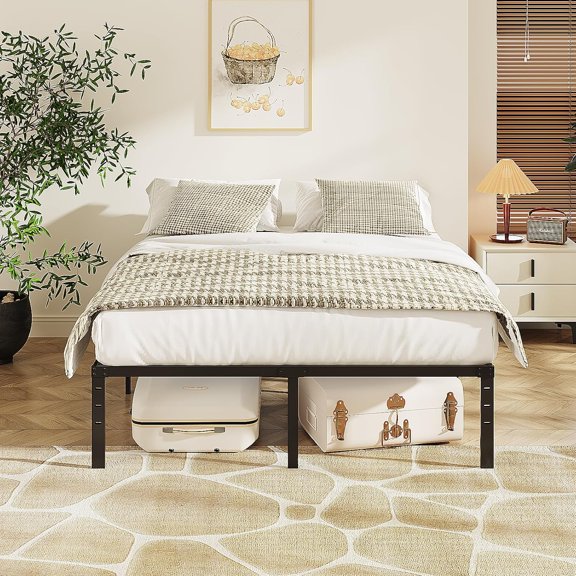 BarefHaven 14 Inch King Bed Frame, Heavy Duty Metal Platform - No Box Spring Needed,Reinforced Steel Slats, Noise-Free, Easy Assembly, Ample Underbed Storage, Black