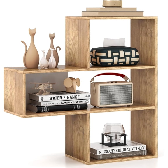BarefHaven 3 Cubes Bookcase, Irregular Open Bookcase, Freestanding Bookshelf Combination, Anti-Tipping Device, Home Display Storage Shelf for Living Room Study (Natural, 3-Cube, Convex)