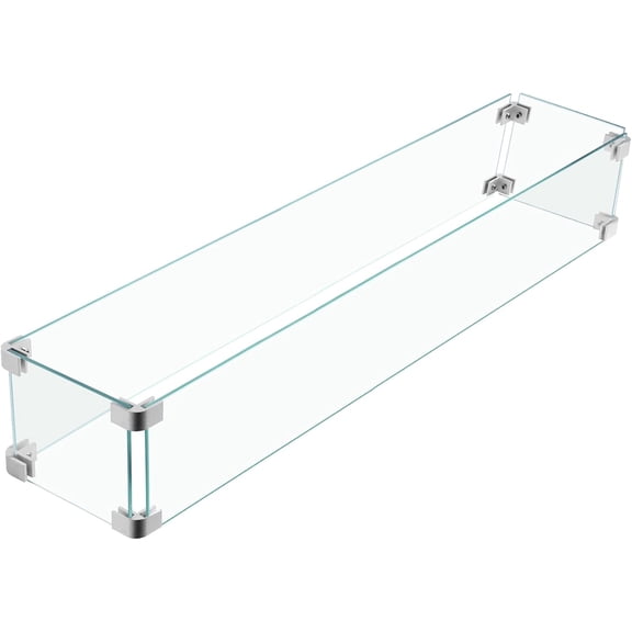 BarefHaven 31x7x5.5 Fire Pit Glass Flame Wind Guard,Thick Tempered Glass Rectanglar FirePit Flame Shield with Aluminium Clips,Clear Wind Gaurd Fence for Patio Fire Table