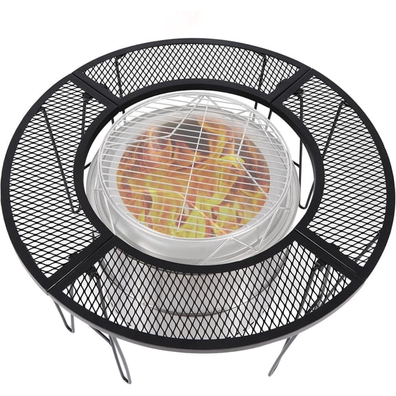 BarefHaven 35'' Portable Fire Pit Surround Tabletop, Foldable Round Fire Pit Table for Solo Stove and Bonfire Wood Burning Firepit with 21" Inner Diameter, Easy to Install and Portable for Outdoor