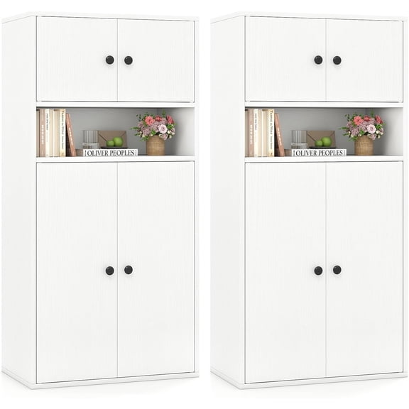 BarefHaven 44” Tall Bookshelf with Doors, 5-Tier Floor Standing with 2 Cabinets & Compartment, Display Storage Shelves with Adjustable Shelf, Home Office Furniture for Study Living Room (2, White)