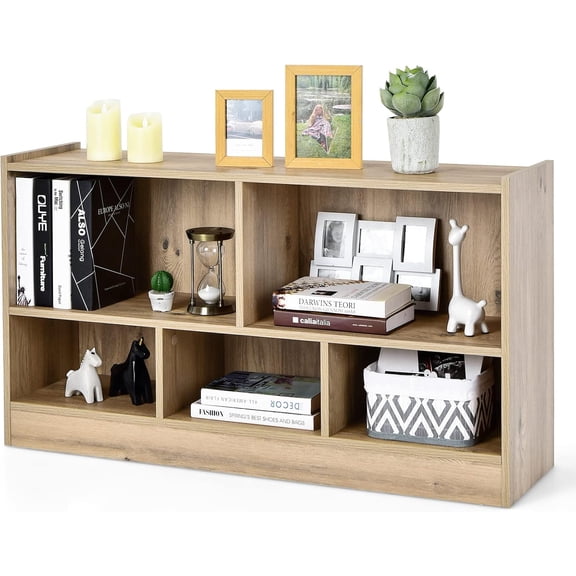 BarefHaven 5 Cube Bookcase, 2 Tier Wooden Storage Open Bookshelf, Multipurpose Display Storage Cabinet for Living Room, Bedroom, Hallway, Kid's Playroom, Reading Nook (Natural)