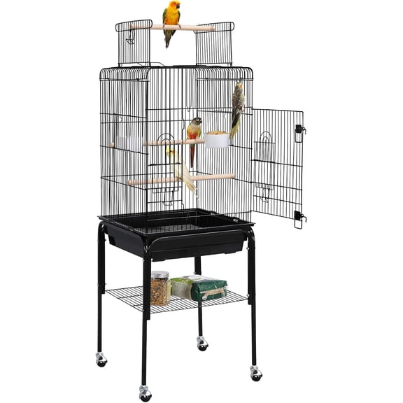 BarefHaven 53.5" Open Top Parrot Bird Cage with Detachable Rolling Stand, Roof Play Flight Cage for Cockatiels, Sun Conures, Green Cheek Conures & Small to Medium Parrots