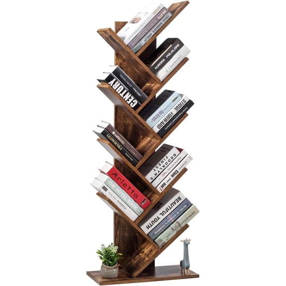 BarefHaven 55-Inch Tree Bookshelf, 9-Shelf Free Standing Tree Bookcase, Bookshelves for Home Living Room Office Children Room, Display Stand for CDs/Albums/Books, w/Anti-toppling Device