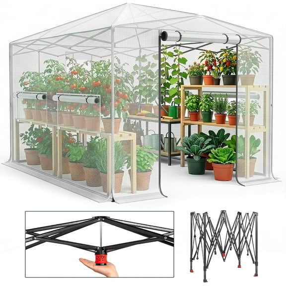 BarefHaven 8x12ft Greenhouse, Instant Walk-in Pop Up Tent Greenhouse for Indoor Outdoor Gardening Easy Setup Shelter with Roll-up Zipper Entry Doors and Windows