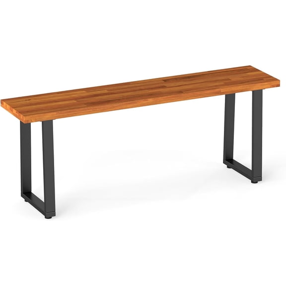 BarefHaven Acacia Wood Outdoor Bench, 2-Person Backless Patio Dining Bench | Robust Metal Frame, Adjustable Foot Pads, Garden Bench with Spacious Seat for Porch, Backyard, Deck, Park