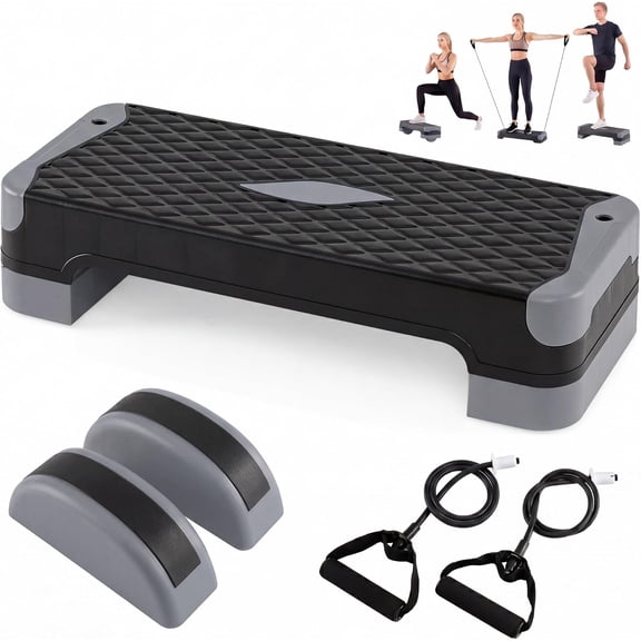 BarefHaven Aerobic Step Platform, 660lbs Adjustable 5 in 1 Exercise Stepper,Grey