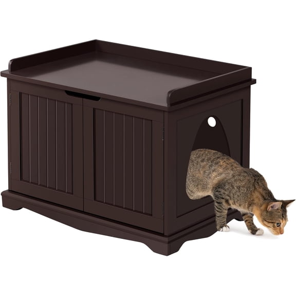 BarefHaven Cat Litter Box Enclosure, Hidden Pet Washroom Wooden Litter Cabinet Indoor Cat Litter Box Furniture, Decorative Pet Side Table, Storage Bench for Large Cat Kitty, Espresso