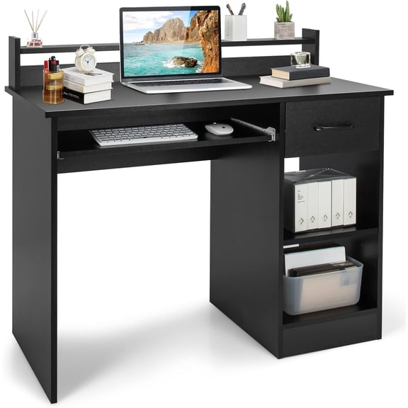 BarefHaven Computer Desk with Drawer & Keyboard Tray, 22 Inch Wide Modern Study Writing Desk with Desktop Hutch & Storage Shelves, Home Office Desk for Kids, Wood PC Laptop Desk, Desk for Bedroom