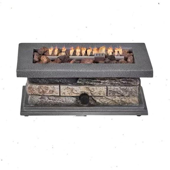 BarefHaven Envirostone Outdoor Propane Fire Pit, 15,000 BTU Stone Look Rectangle Tabletop, 14.125 x 11.25 Inch, Gray with Lava Rocks, 1 lb Tank Compatible