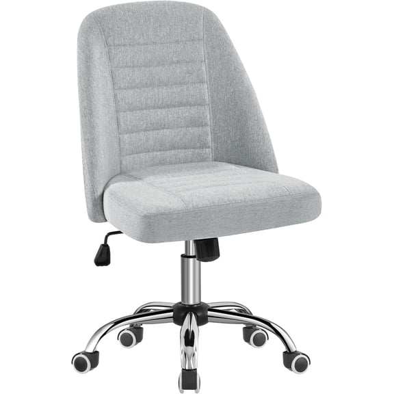 BarefHaven Fabric Armless Office Desk Chair, Modern Vanity Chair, Light Gray | Comfy Desk Chair with Compact Soft Fabric Seat, Fits Small Vanity, Sewing and Task Desks, Adjustable Height, 360 Swivel.