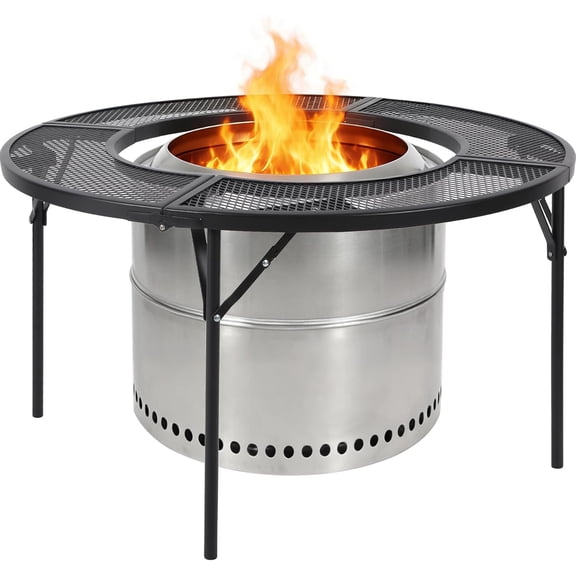 BarefHaven Fire Pit Surround Tabletop for Solo Stove Bonfire/Ranger, Foldable Round Fire Pit Table-Surround Ventilated Tabletop and Foldable Legs Design to Install and Portable for Yard, Patio