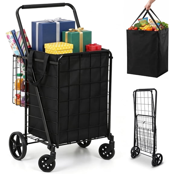 BarefHaven Foldable Shopping Utility Cart Portable Grocery Cart with 360° Whees Double Waterproof Basket, Wagons Cart Foldablefor Laundry Shopping Pantry Garage, Up to 97LB