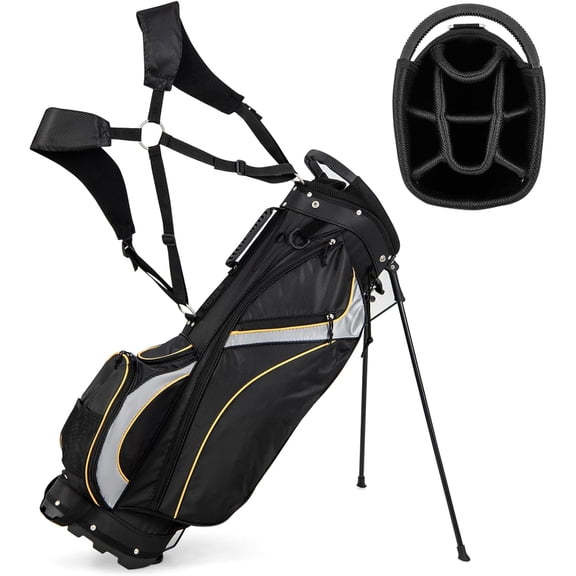 BarefHaven Golf Stand Bag with 8 Way Top Dividers, Lightweight Golf Bag with Detachable Dual Strap & 7 Pockets, Rain Hood, Portable Golf Bag for Men & Women, Black