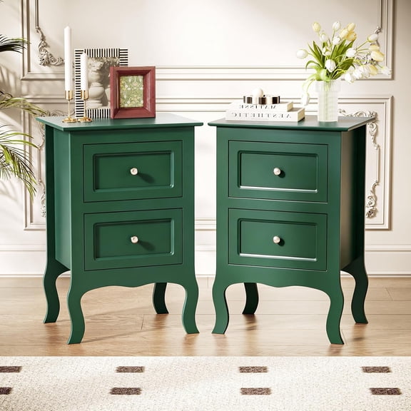 BarefHaven Green Nightstand Set of 2, Small Green Night Stands for Bedroom, Kids Room, Living Room, Wood, 15.75" W x 11.8" D x 23.6" H