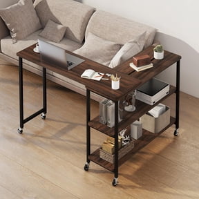 BarefHaven Large 360° Free Rotating Sofa Side Table, Patented Mobile Couch Desk with 2-Tier Storage Shelves, Movable Laptop Desk with Sturdy Metal Frame, Extendable Couch Snack Table for Home Office
