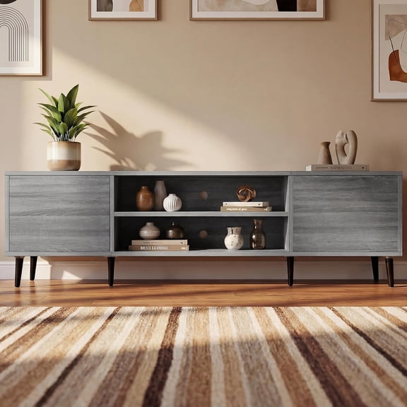 BarefHaven Mid-Century Modern TV Stand with Storage, 63 Inch, Grey