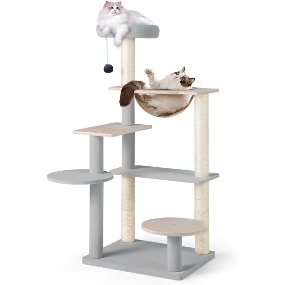 BarefHaven Modern Cat Tree, 44 Inch Multi-Level Cat Tower with Removable Padded Top Perch, Sisal Scratching Posts, Jumping Platforms, Dangling Ball, Kitty Activity Center for Indoor Cats