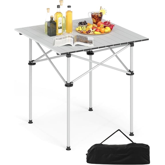 BarefHaven Outdoor Folding Camping Table, Portable Aluminum Roll Up Table with Snap-Together Design, Carrying Bag, 4-Person Lightweight Folding Square Table for Picnic, BBQ, Tailgating