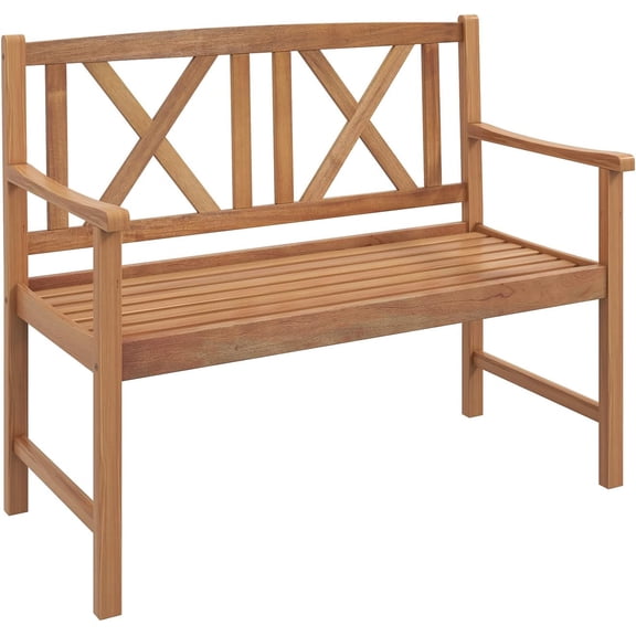 BarefHaven Patio Acacia Wood Bench, 2-Person Outdoor Loveseat Chair, Cozy Armrest & Backrest, Sturdy Acacia Wood Frame, Outdoor Slatted Seating Bench for Backyard, Garden, 800 lbs Max Load