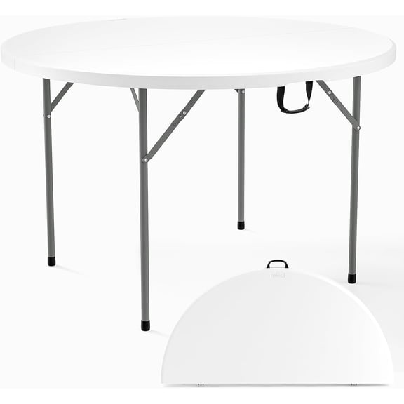 BarefHaven White 48" Round Bi-Folding Commercial Table, 4 Feet Portable Plastic Dining Card Table for Kitchen or Outdoor Party Wedding Event, 1-Pack