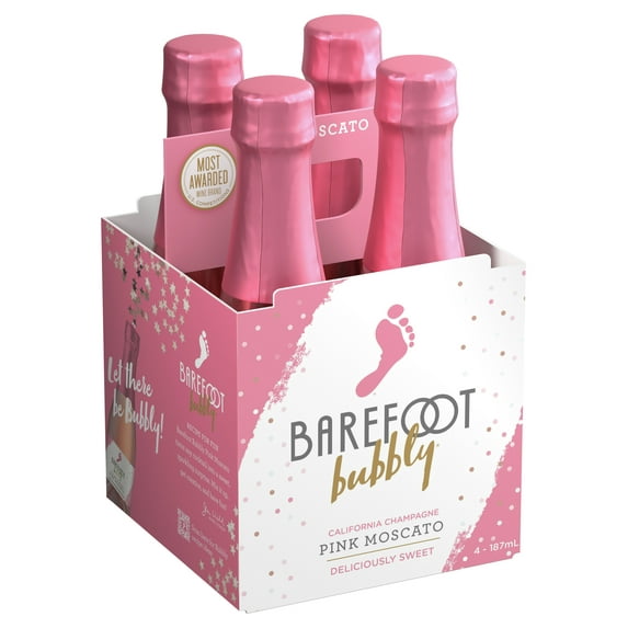 Barefoot Bubbly Pink Moscato Sparkling Rose Wine, 4 Pack, 187ml Bottles