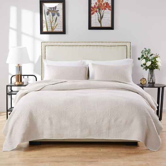 Barefoot Bungalow All Ages Parker Modern Quilt and Pillow Sham Set, Oversized, Full/Queen, Linen
