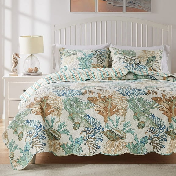 Barefoot Bungalow Atlantis Coastal Quilt Set, Jade, 2-Piece Twin/Twin XL