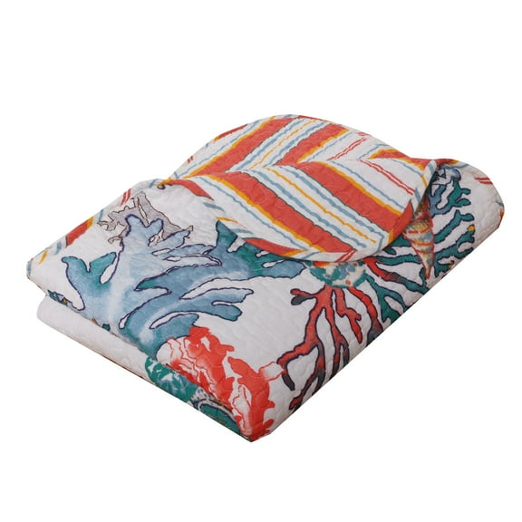 Barefoot Bungalow Atlantis Coastal Quilted Throw Blanket, Coral