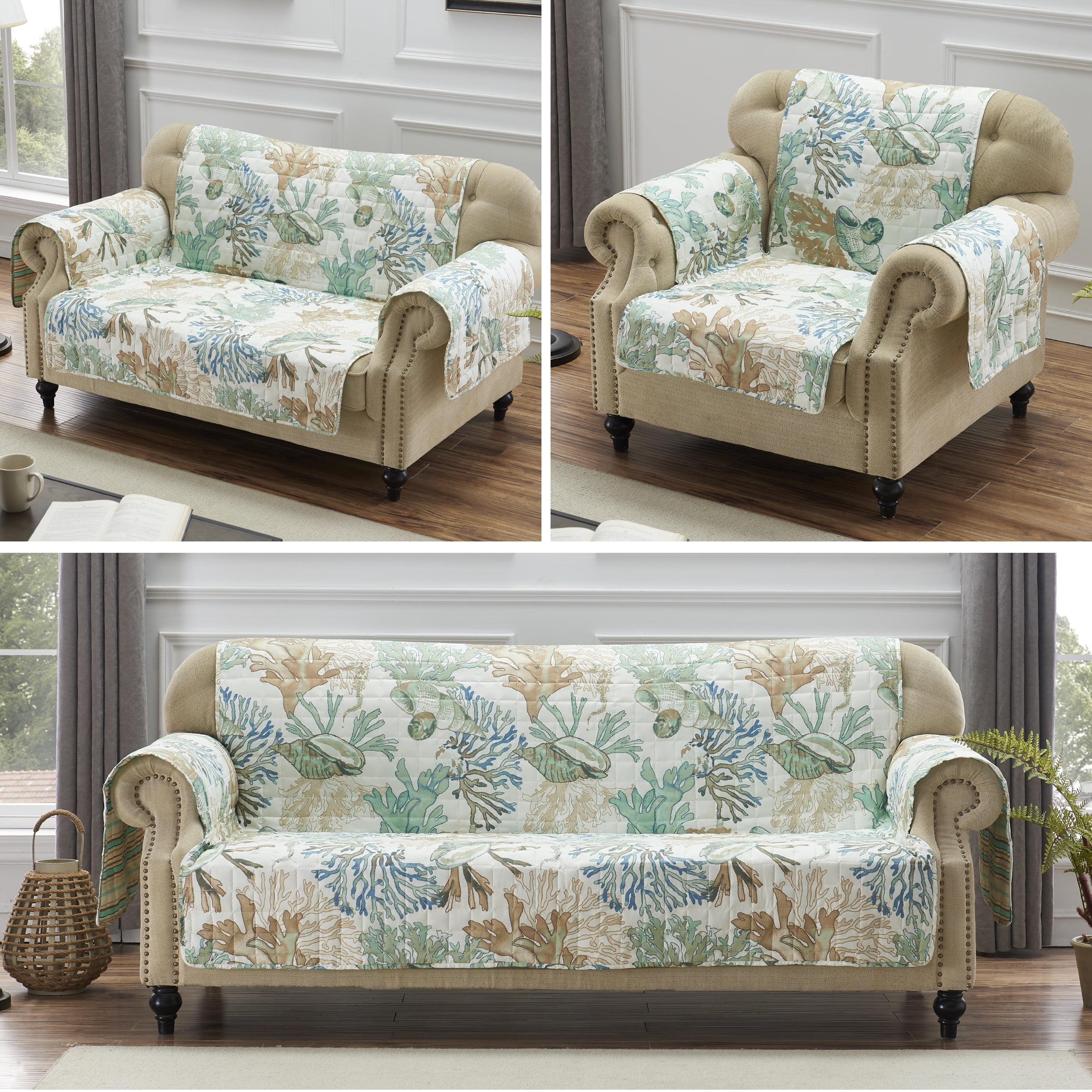 Atlantis Jade Coastal Reversible Loveseat Slipcover