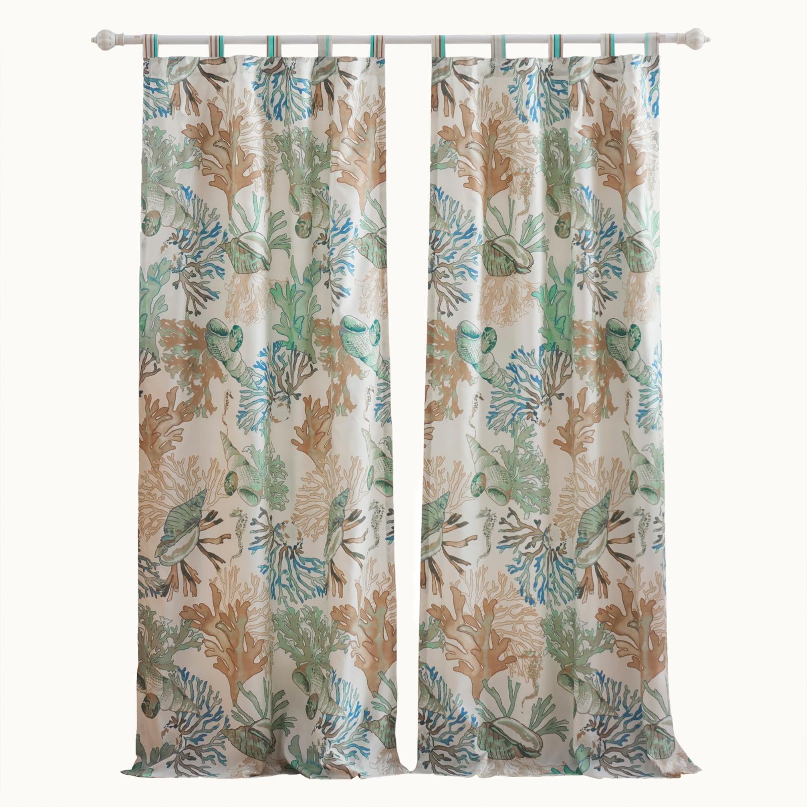 Nautical Blue and Beige Polyester Tab Top Light-Filtering Window Panels