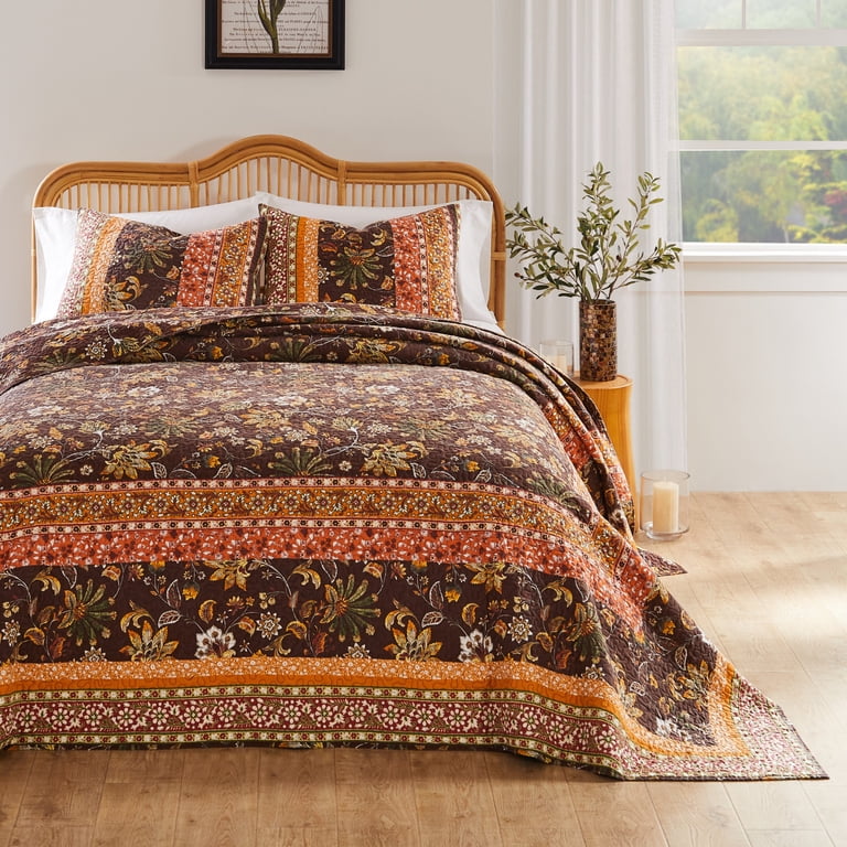 Greenland Home Audrey Reversible Boho Quilt Set - Jumbo King Size, Turquoise & Floral Print, 3-Piece