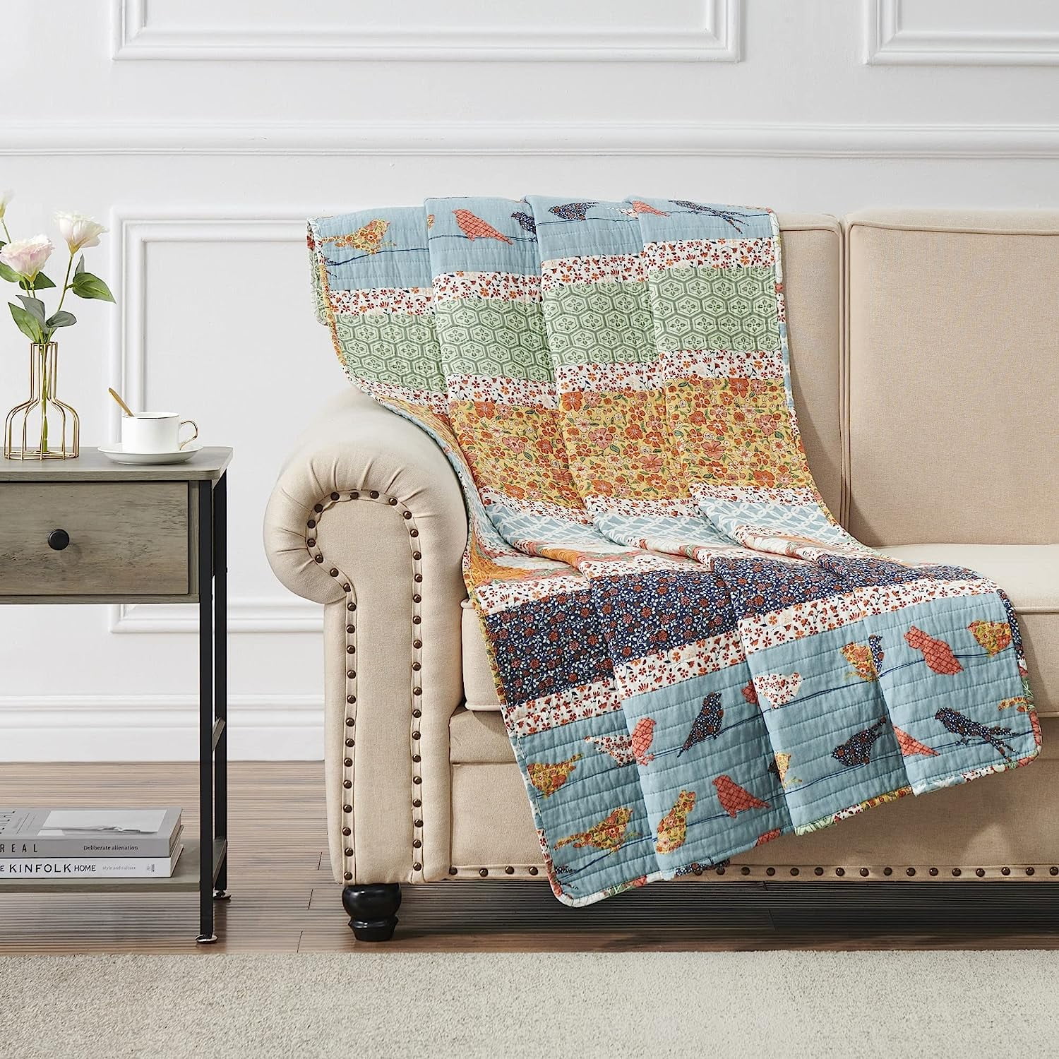 Boho Chic Reversible Cotton Patchwork Throw Blanket