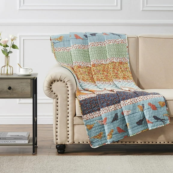 Barefoot Bungalow Carlie Young Fashion Reversible Throw Blanket, Calico Stripes