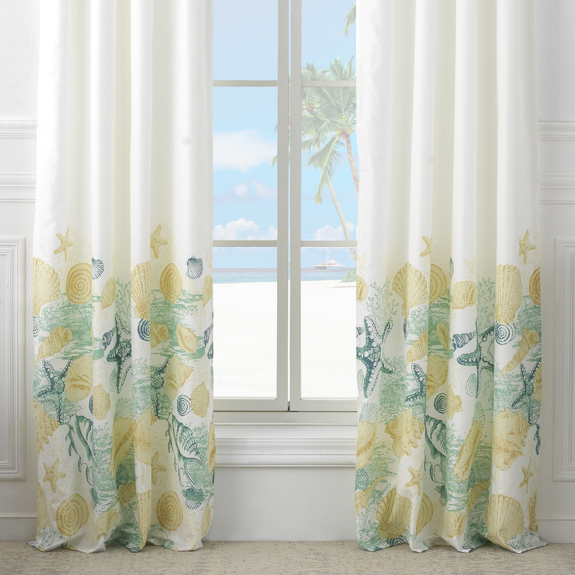 Grand Bahama White Polyester Nautical Window Curtain Panels