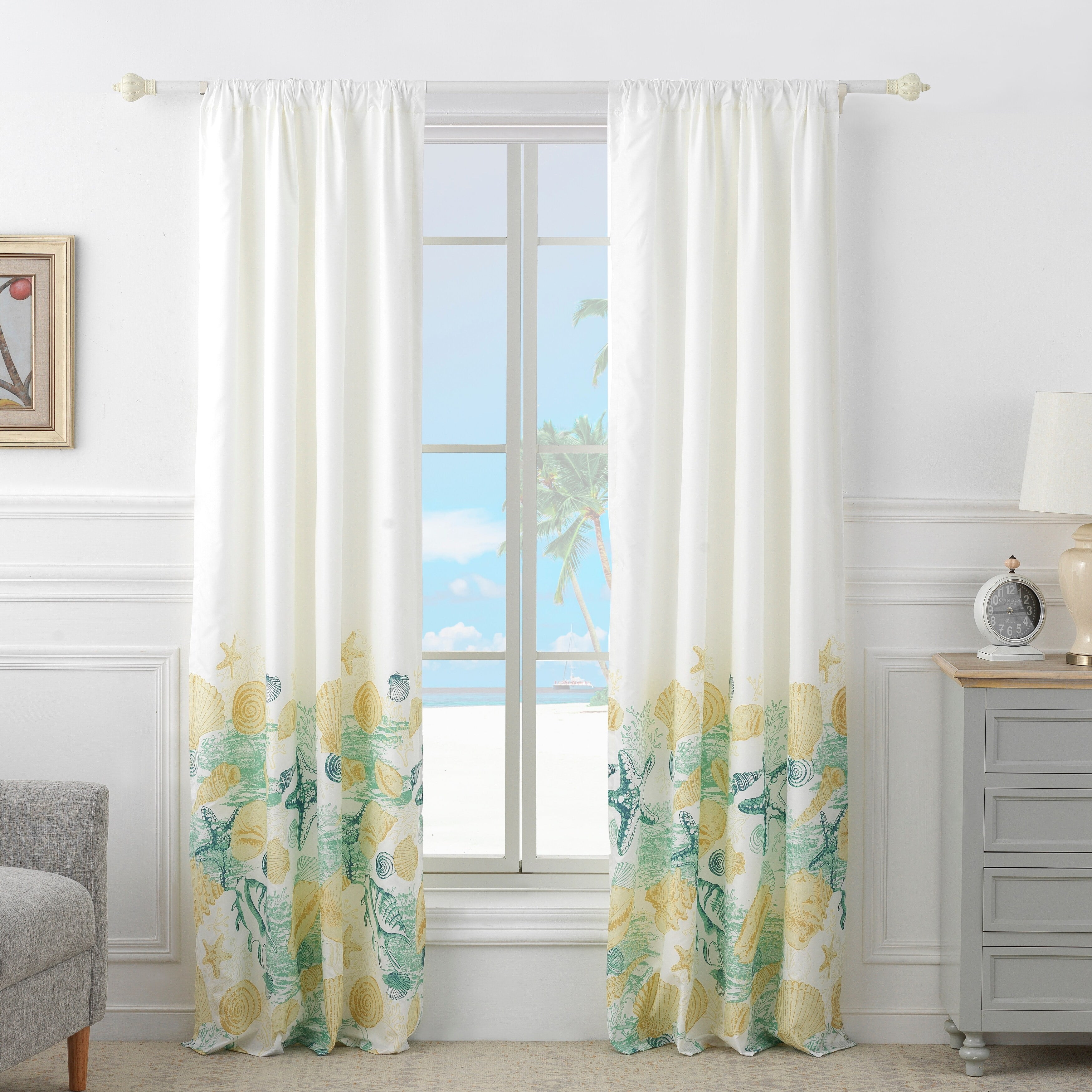 Grand Bahama White Polyester Beach Resort Style Curtain Panels
