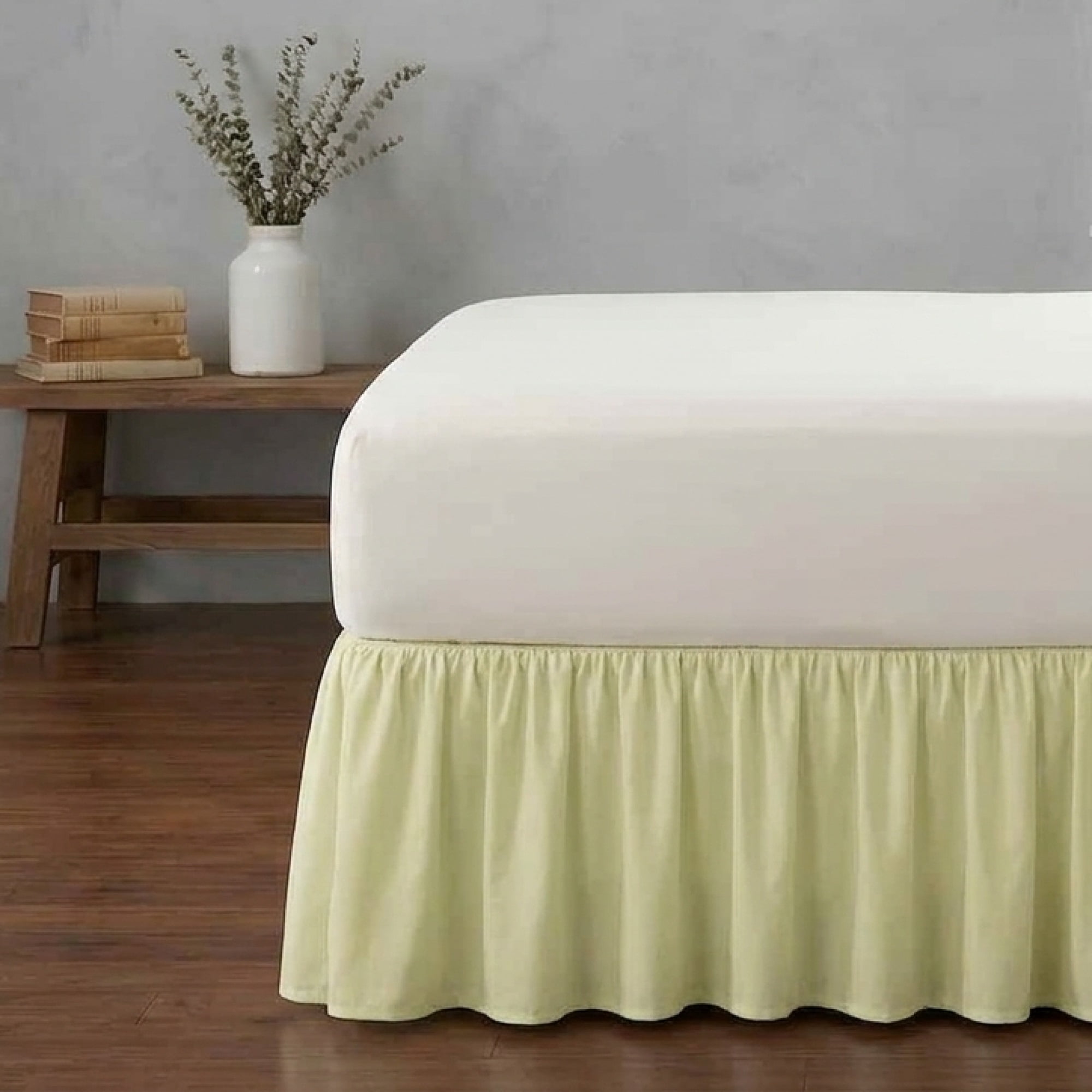 Barefoot Bungalow Landris Cotton-Blend Ruffled 15 inch Long Bed Skirt, Ivory, Twin, for Teens and Adults