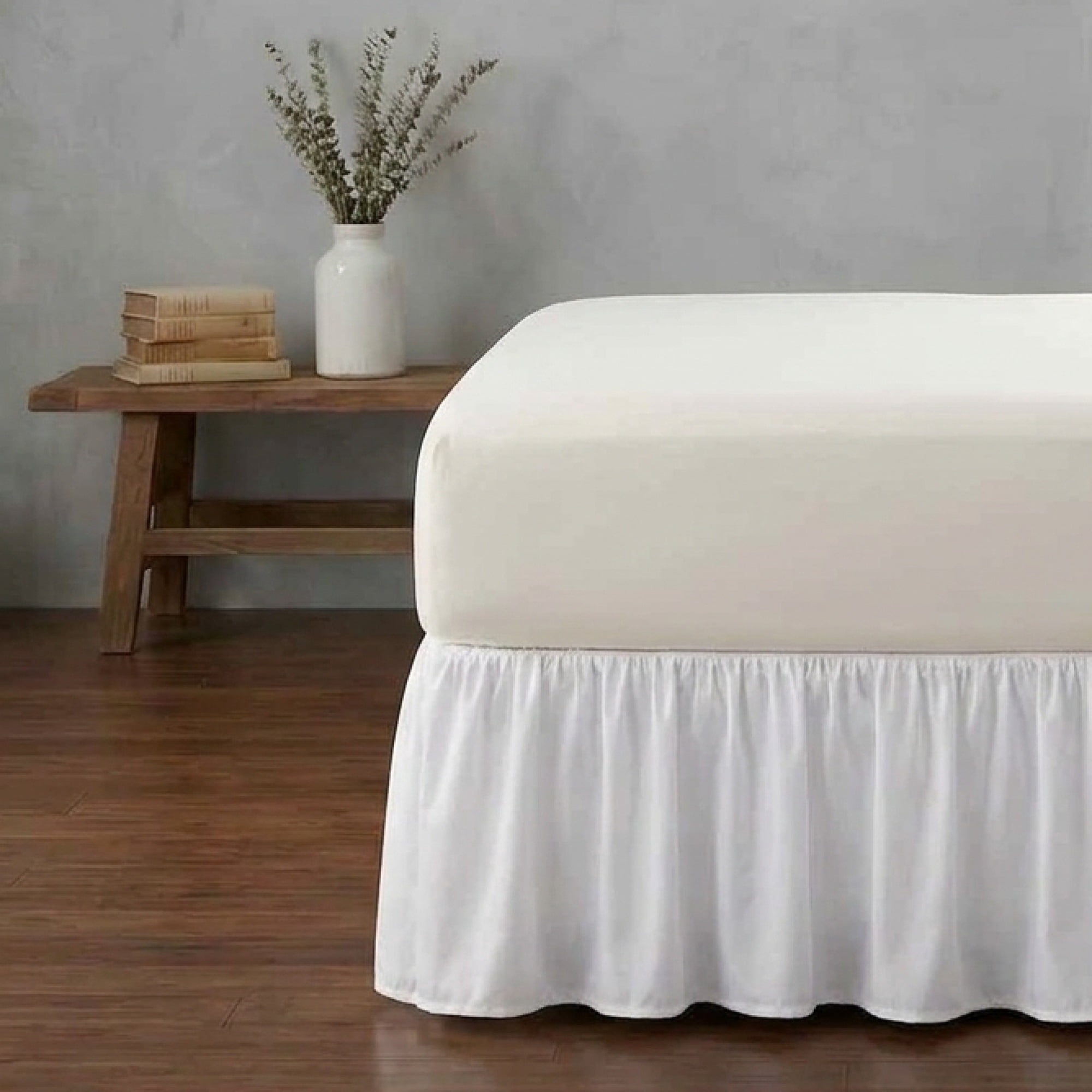 Barefoot Bungalow Landris Cotton-Blend Ruffled 15 inch Long Bed Skirt, White, Full, for Teens and Adults