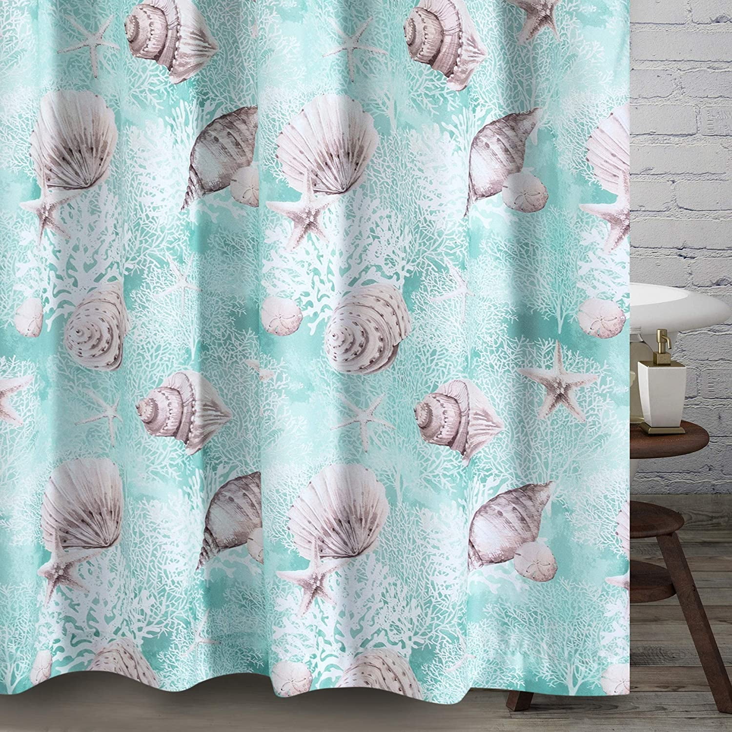 Turquoise Ocean Seashell Polyester Shower Curtain 72x72