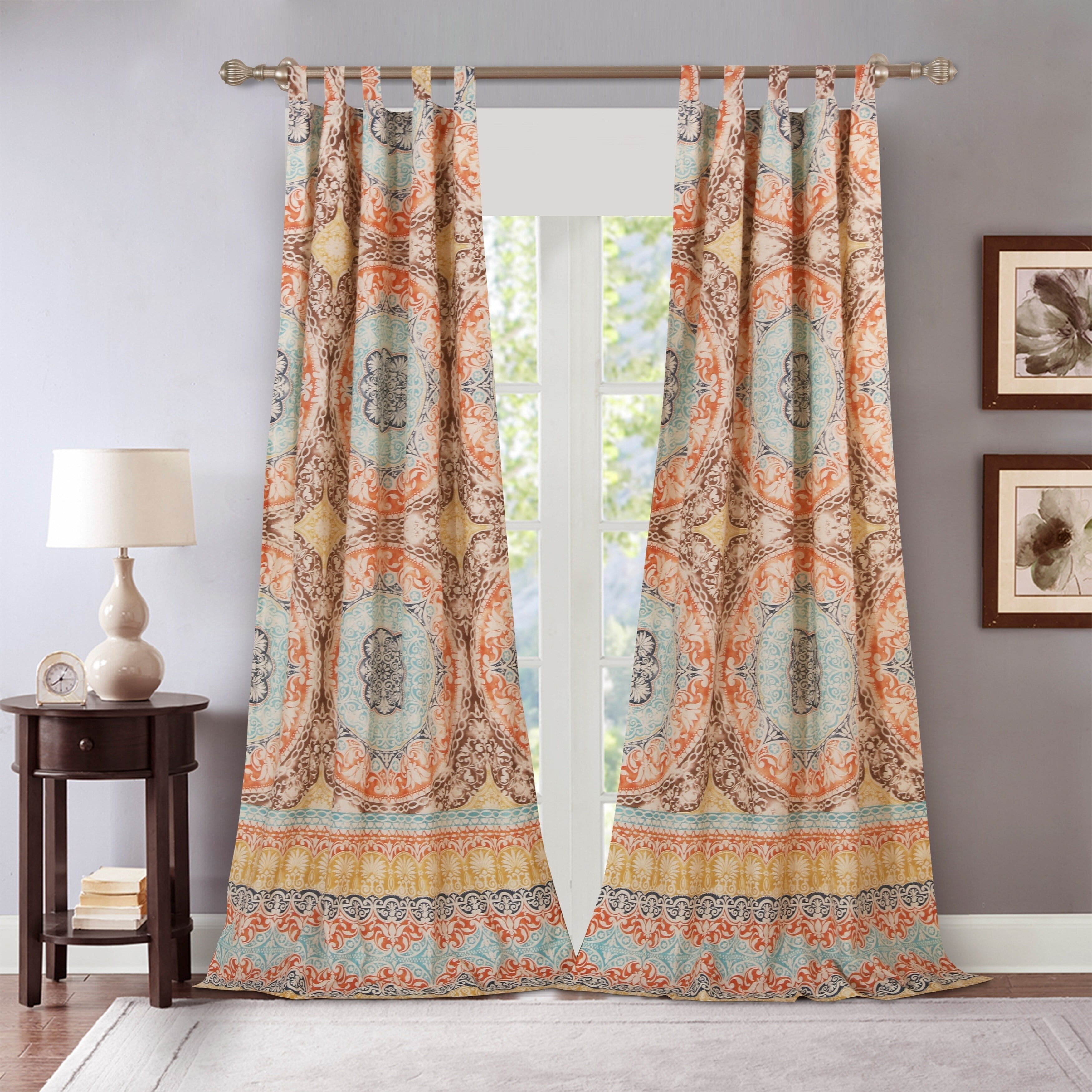 Olympia Gold and Brown Polyester Medallion Curtain Panels