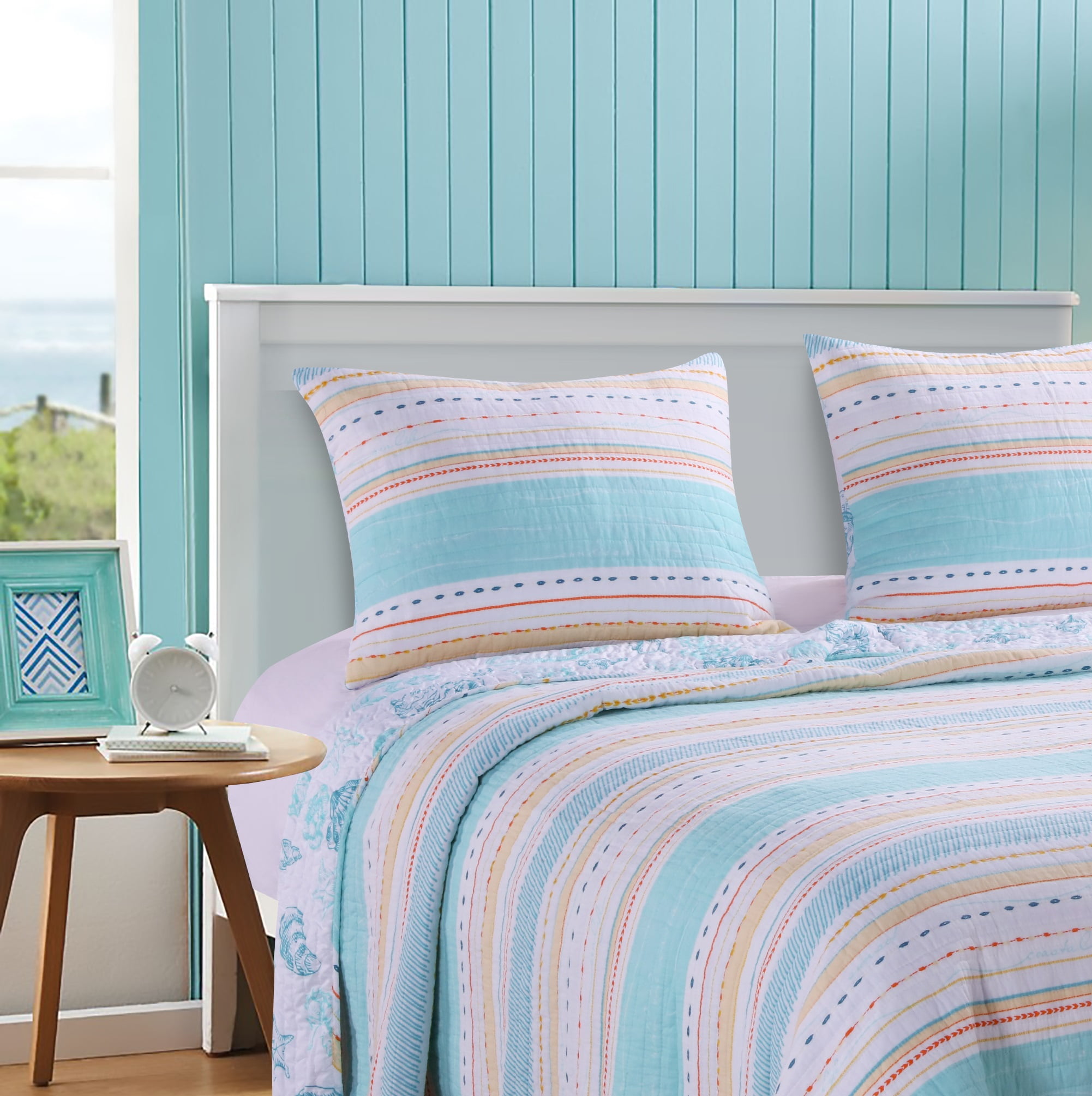 King Size Aquamarine and Sunset Gold Cotton Zipper Sham