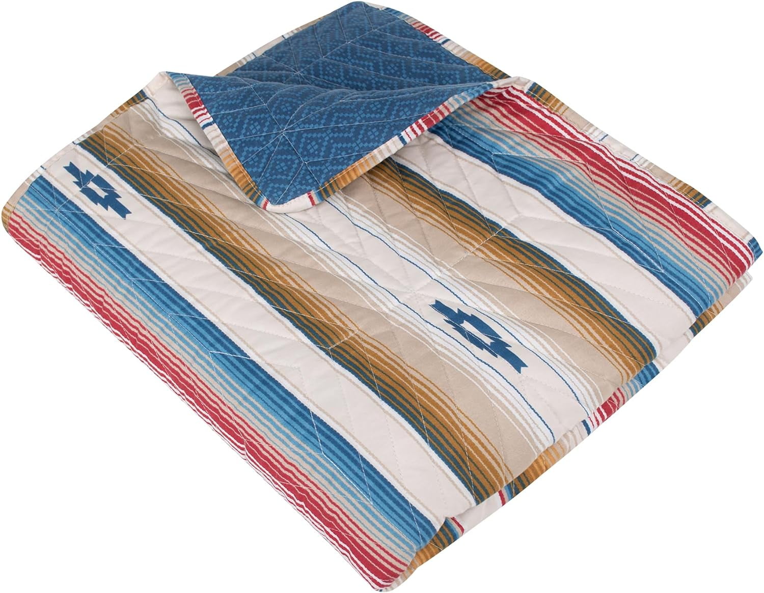 Sapphire and Red Southwestern Reversible Cotton Throw Blanket