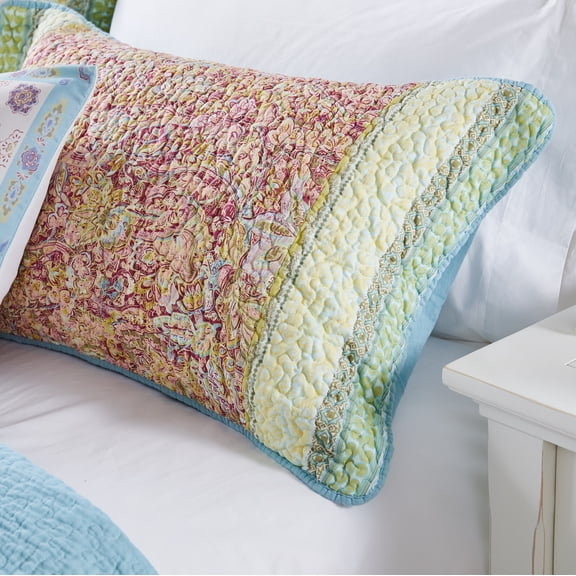 Barefoot Bungalow Palisades Pastel Quilted Bed Pillow Sham, King 20" x 36"