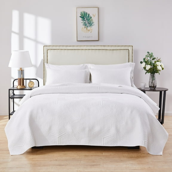 Barefoot Bungalow Parker Modern Quilt and Pillow Sham Set, Oversized, Full/Queen, White