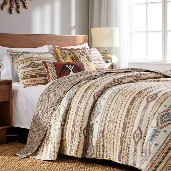 Barefoot Bungalow Phoenix 3-Piece Southwestern Tan Boho Quilt Sets, Queen