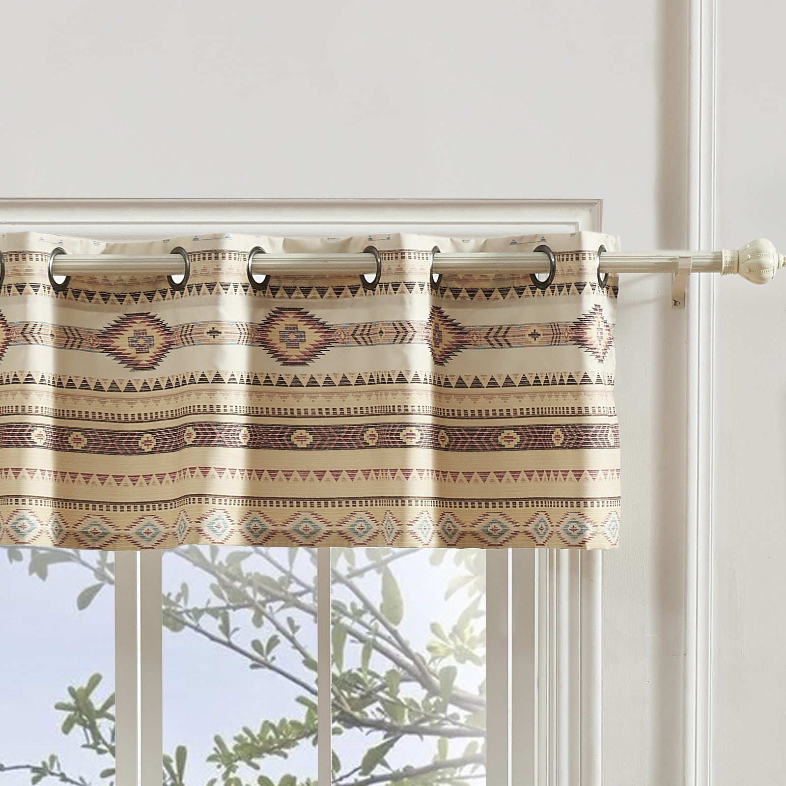 Tan Southwestern Geometric Grommet Top Window Valance