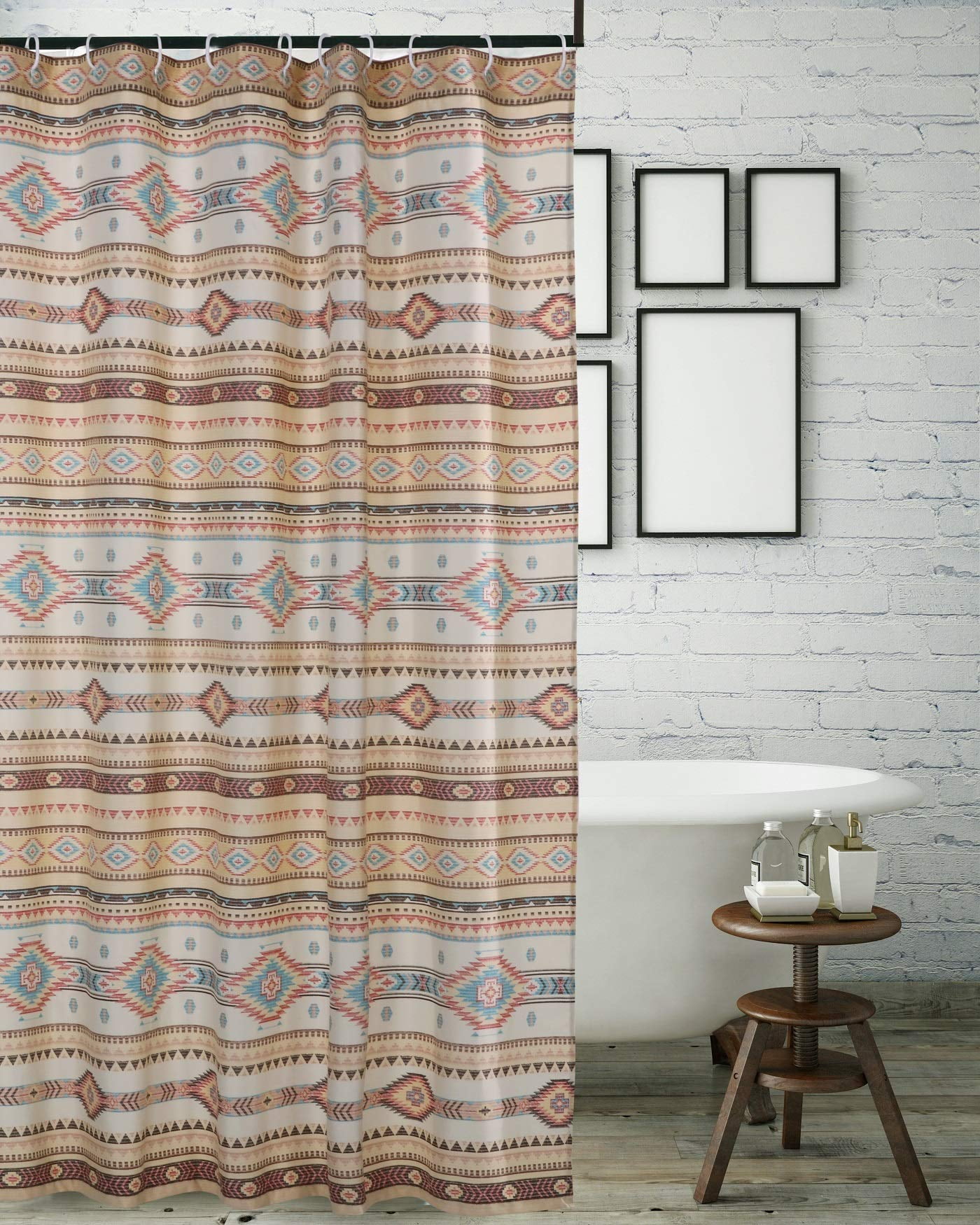 Southwestern Tan Geometric Fabric Shower Curtain, 72 x 72 Inches