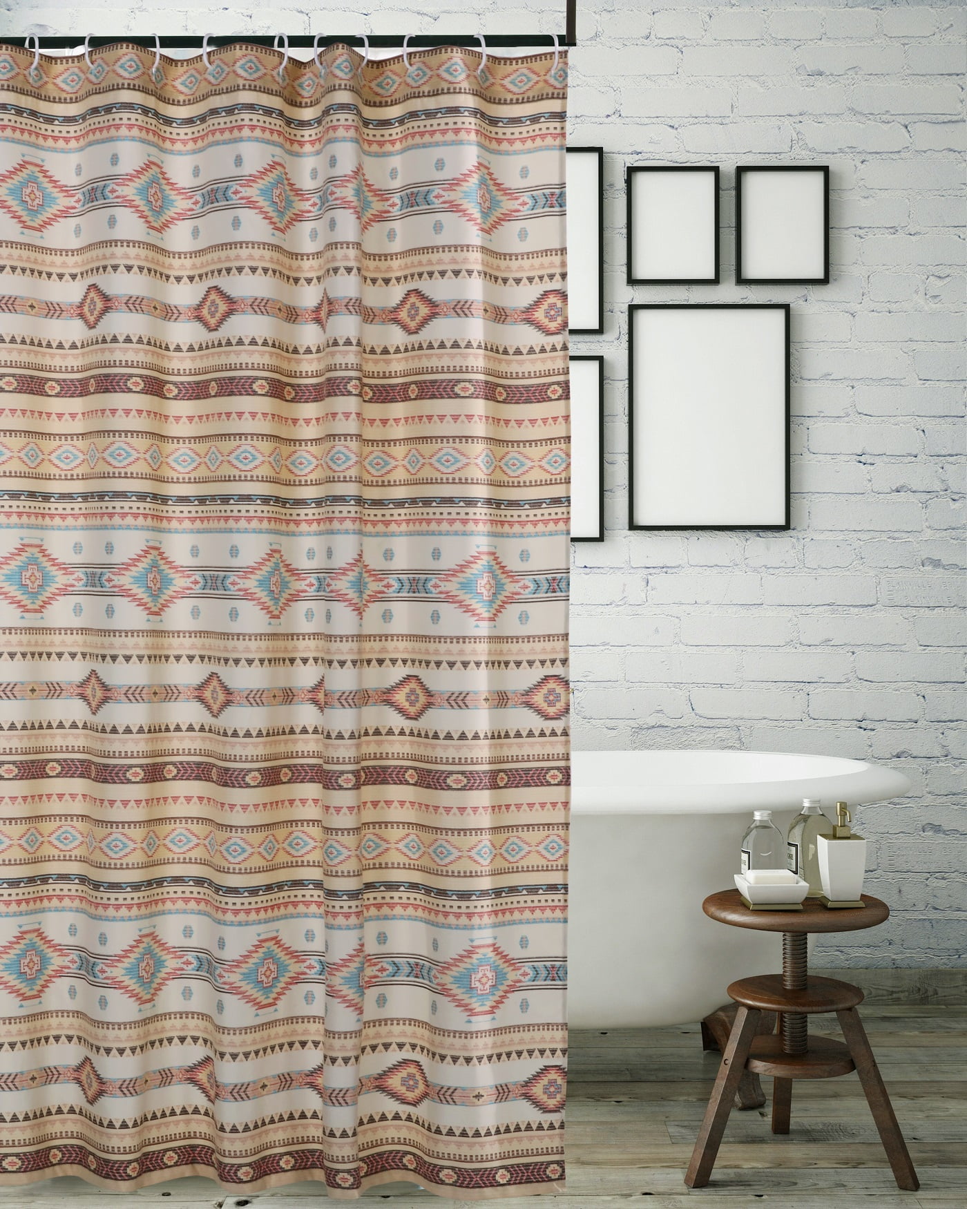 Southwestern Tan Geometric Fabric Shower Curtain, 72 x 72 Inches