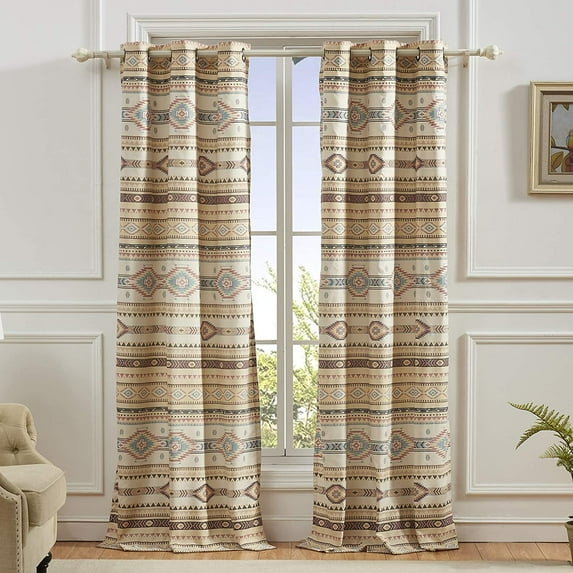 Barefoot Bungalow Phoenix Southwestern Boho Grommet-Top Curtain Panels, Set of 2, Tan